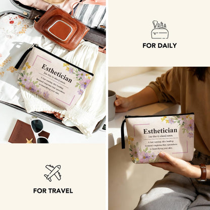 Funny Esthetician Definition Makeup Bag Appreciation Gifts Cosmetic Bag for Women Beautician Salon Stylist Coworker Zipper Pouch Bag Travel Bag for Retirement Birthday Christmas Thanksgiving