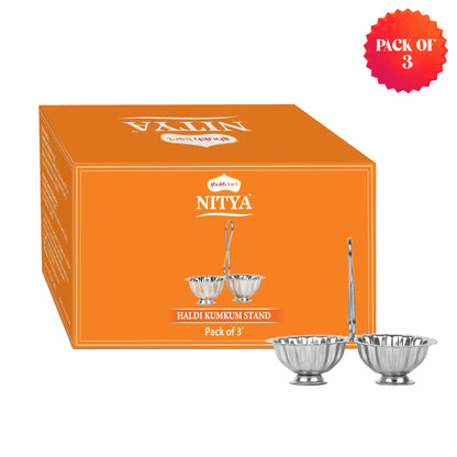 Shubhkart Silver Plated Haldi Kumkum Holder/Stand Set for Puja, Home, Office Decor, Diwali Gift, Rakshabandhan, Festive Gift (Pack of 3, Medium)