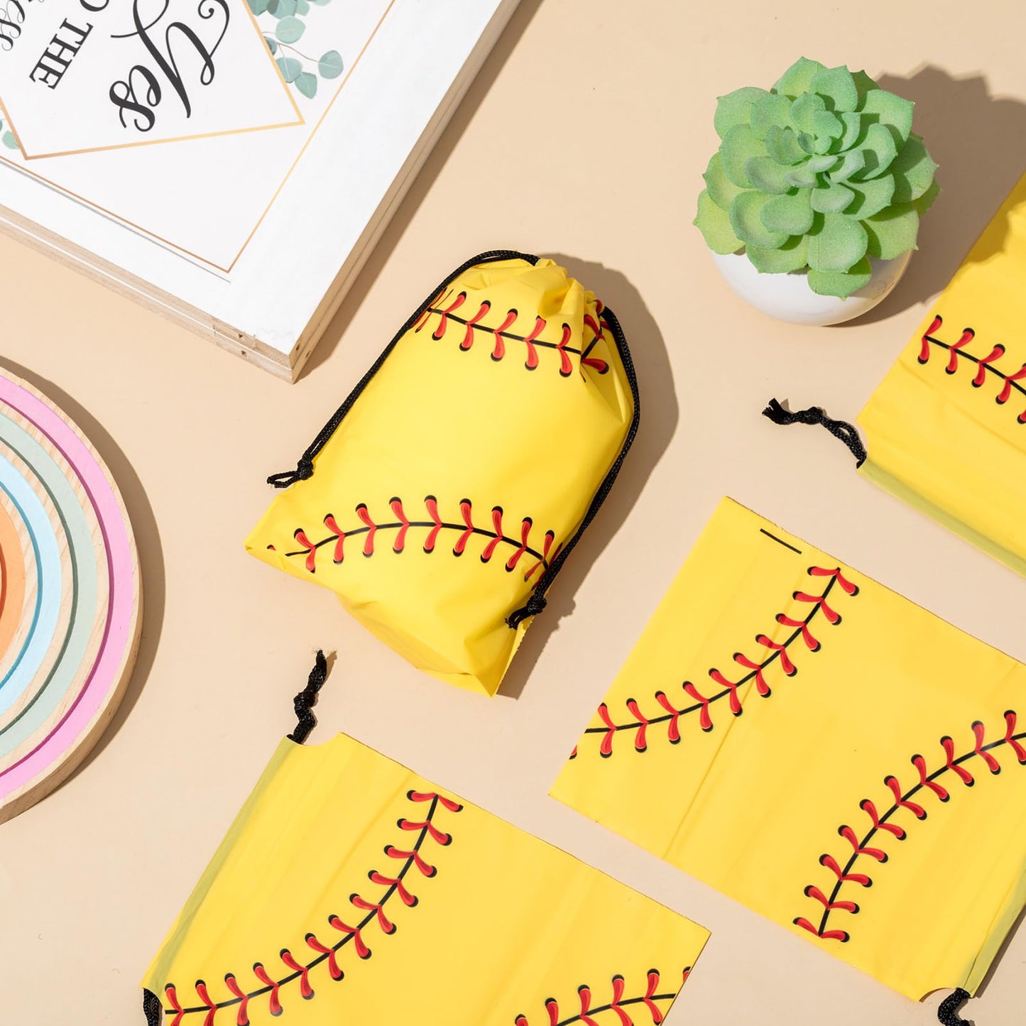 Silkfly 50 Pack Softball Snack Drawstring Bags Small Snack Plastic Goodie Gift Bags Party Favor for Sport Party Supplies, 6 x 8 Inch