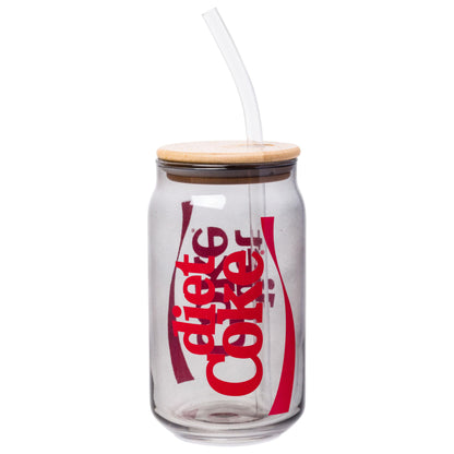 Silver Buffalo Coca-Cola Diet Coke Glass Tumbler with Bamboo Lid and Plastic Straw, 16 Ounces