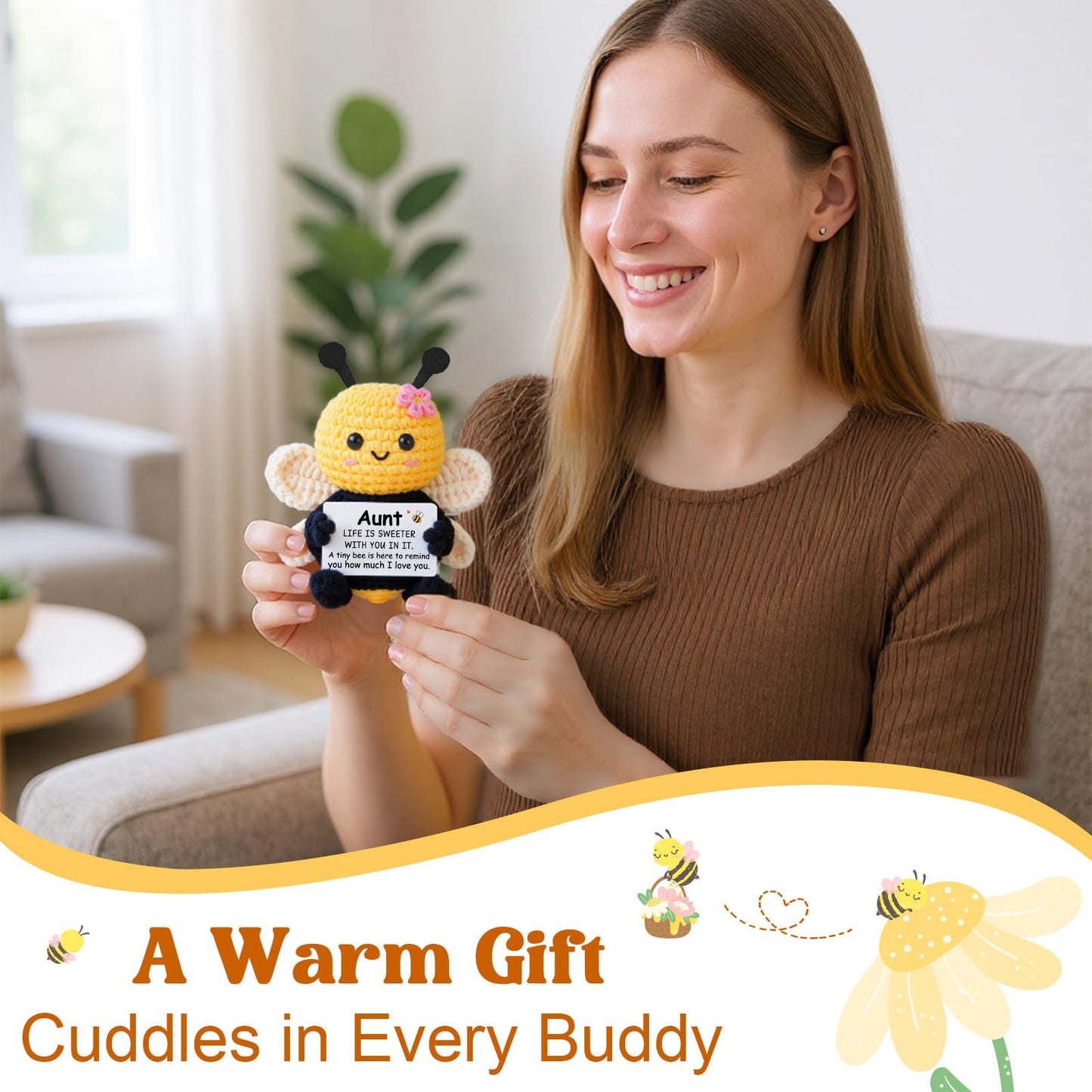 Aunt Gifts from Niece Nephew, Birthday Gifts for Aunt Ideas - Cute Handmade Crochet Bee - Christmas Valentines Mothers Day for Auntie, Emotional Support Crochet Decor