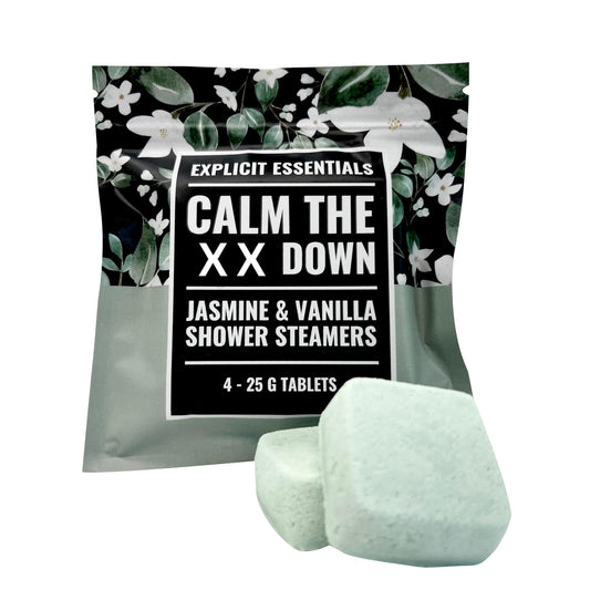 Explicit Essentials Calm The F Down Shower Steamers | Jasmine Vanilla Aromatherapy Shower Steamers for Relaxation & Stress Relief | Spa Shower Gift for Self-Care, Birthdays & Holidays