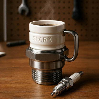 Spark Plug Novelty Mug, 15oz Ceramic Personalized Coffee Cup, Creative Auto-Themed Mug, Funny Gift for Car Lovers, Gearheads & Collectors – Perfect for Home, Office & Garage (1PC)