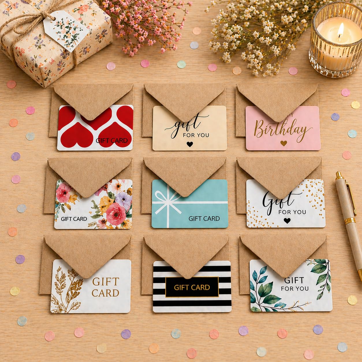 Mini Kraft Envelopes 60 Pack (4’’ x 2.7") – Small Gift Card & Cash Envelopes for Notes, Invitations, Party Favors, Weddings & Holidays