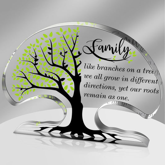 Jetec Family Reunion Gifts Tree Shaped Acrylic Keepsake Plaque Inspirational Desk Signs Heartwarming Family Members Gifts for Home Office Desk Shelf Table Decor