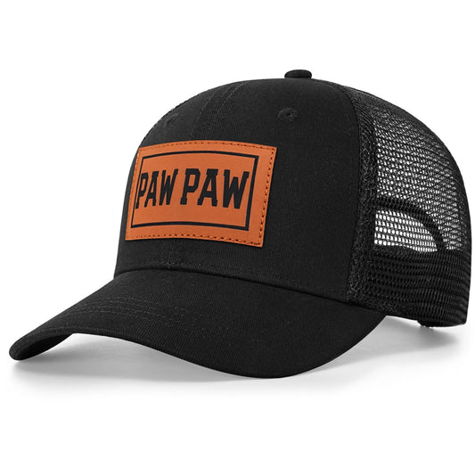Great for Grandpa, Papa Gifts from Grandkids - Black Trucker Hat with Vintage Leather Patch