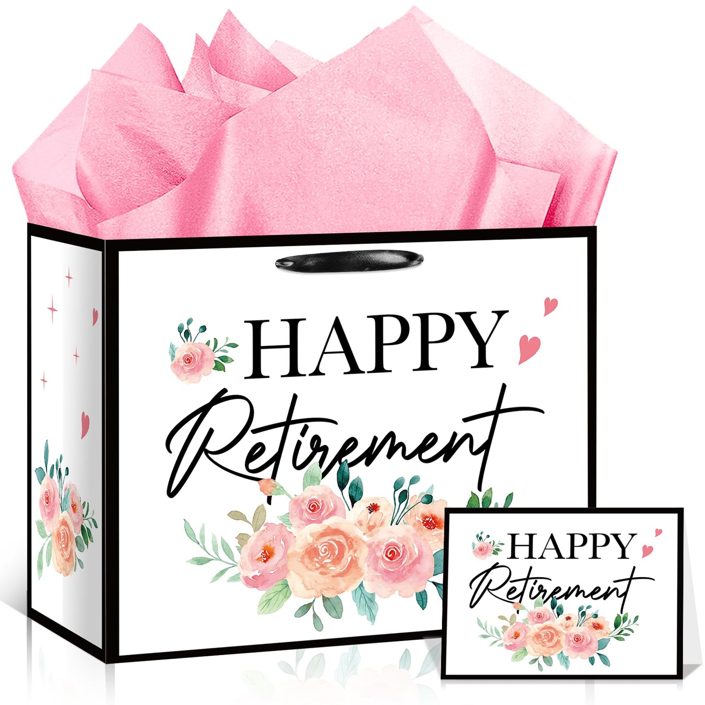 Floral Retirement Gift Bag for Women Pink Retirement Wrapping Paper Funny Retired Gift Bag with Tissue Paper and Card THE QUEEN HAS RETIRED Retired Gifts for Women Farewell Going Away Party Supplies