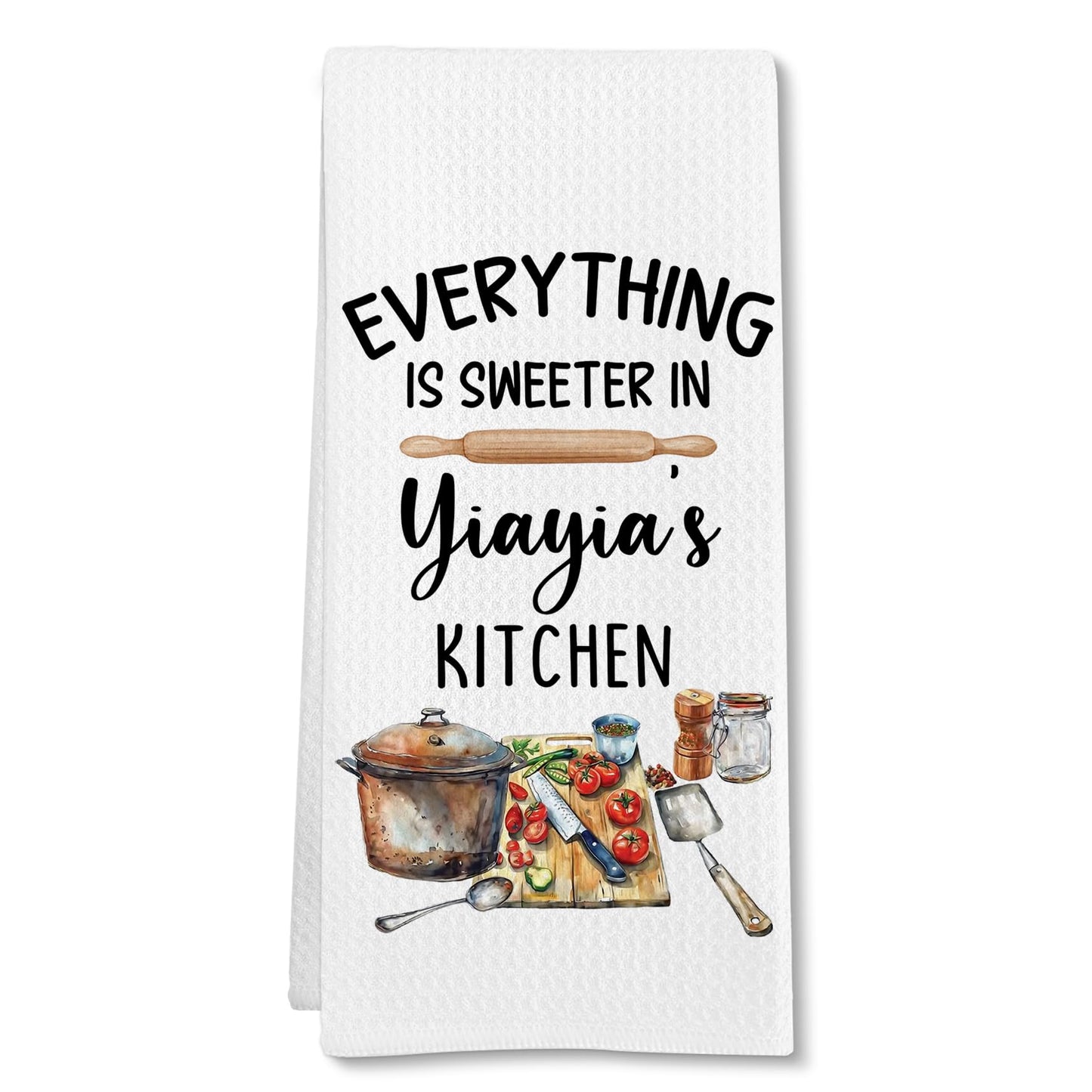 Yiayia Gifts for Grandma Kitchen Towels, Christmas Mothers Day Birthday Gifts for Yiayia from Grandkids Hand Towel, Everything is Sweeter in Yiayia's Kitchen Decorative Tea Dish Towels, 16x24in