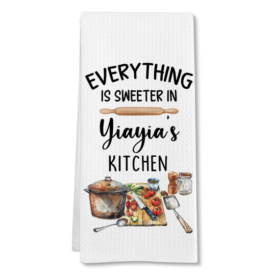 Yiayia Gifts for Grandma Kitchen Towels, Christmas Mothers Day Birthday Gifts for Yiayia from Grandkids Hand Towel, Everything is Sweeter in Yiayia's Kitchen Decorative Tea Dish Towels, 16x24in