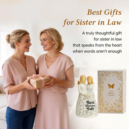 Sister in Law Gifts, Best Sister in Law Ever Figurine Light with Remote Control - Mothers Day Birthday Christmas Wedding Gifts for Women, Cream-White Resin Lamp (No Batteries Included)