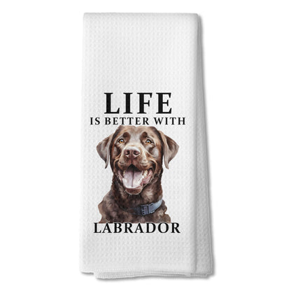 Labrador Retriever Gifts Kitchen Towels, Chocolate Lab Gifts Hand Towels for Bathroom, Life is Better with Labrador Decorative Tea Towels Dish Towels, 16x24 Inch