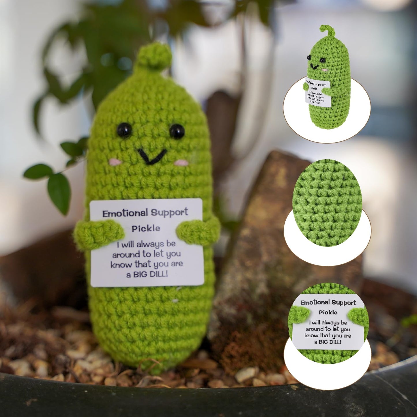 Letken Encouragement Pickle Plush Toys Positive Crochet Animals Gifts Encouragement Birthday Gifts, Christmas Stocking Stuffers (Support Pickle)