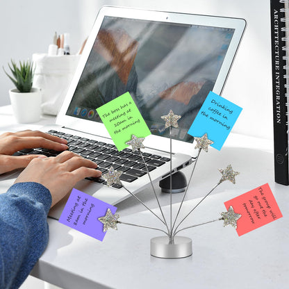 7-Branch Family Desktop Photo Tree Holder Clip Round Base, Card Picture and Memo Desk Frame Display Stand for Wedding Party Christmas Photo Clip Holder Table Numbers (Stars)