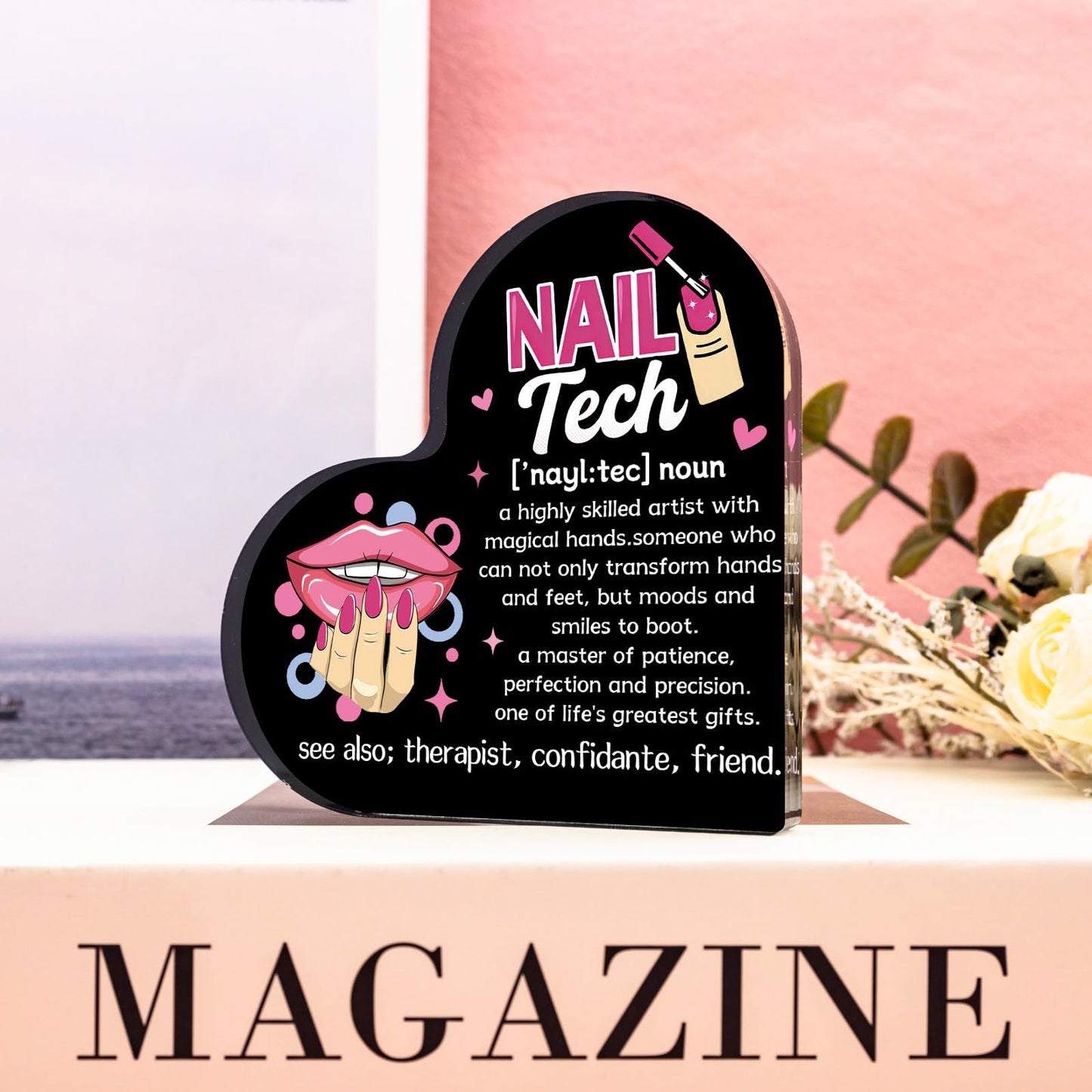 Nail Tech Gifts For Women Men Nail Salon Decor Heart Shaped Acrylic Sign Inspirational Gift For Nail Technician Thank You Gifts Birthday Girls Bedroom Home Salon Beauty Shop Decor 3.9x 3.9 Inches