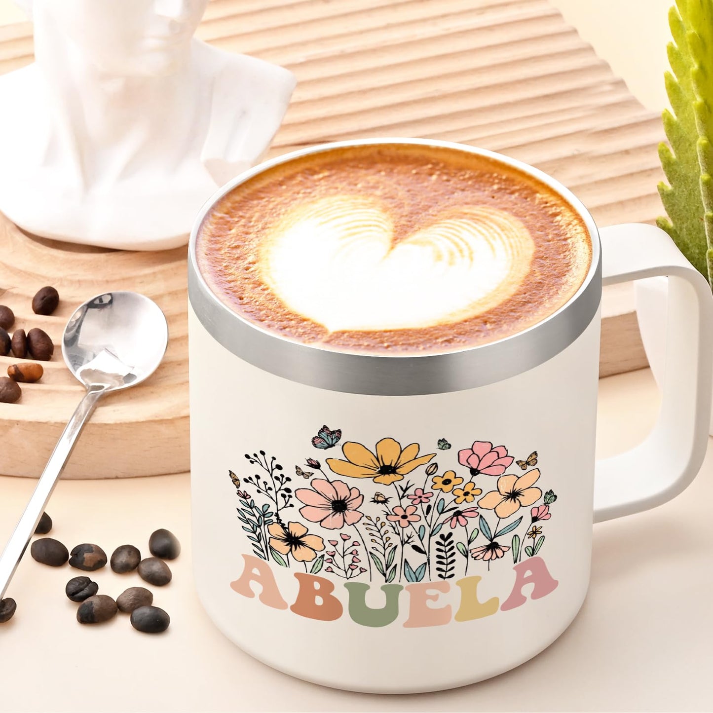 Lifecapido Abuela Gifts, Abuela 14oz Insulated Coffee Mug, Grandma Christmas Birthday Mothers Day Gifts for Abuela Grandma Grandmother, Creamy