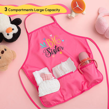 Big Sister Apron with Pockets Big Sister Gifts for Girls Adjustable Toddler Apron for Baby Shower Cooking, Baking