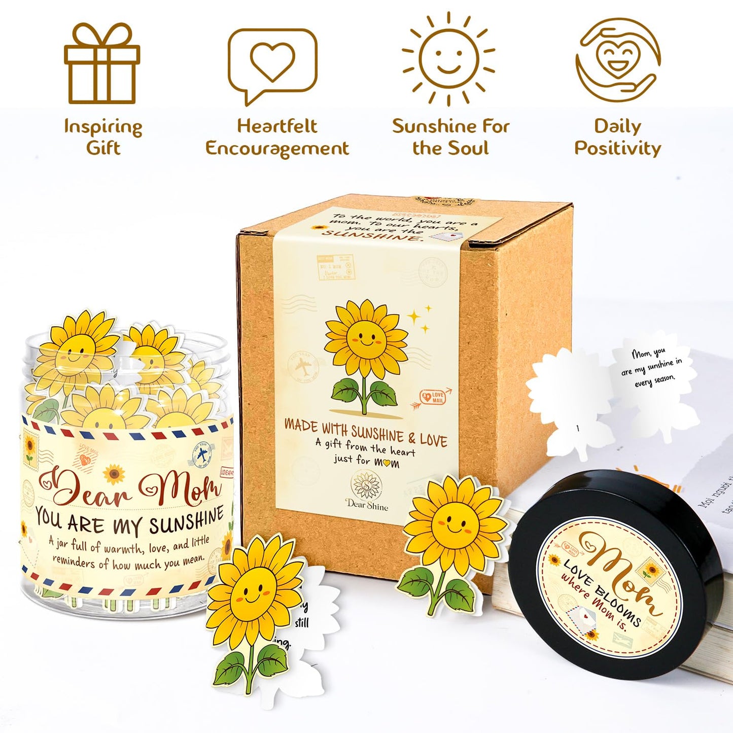 Birthday Gifts for Mom from Daughter – You Are My Sunshine Gift - Mom Gifts From Daughter, Son - Mothers Day Gift for Mother in Law, Stepmom - 60 Positive Sunflower Affirmation Cards