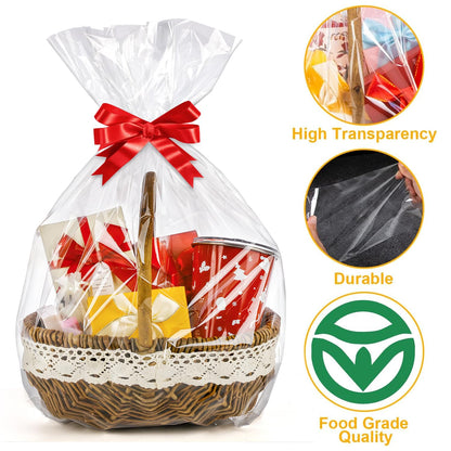 CUDICY 20pcs Cellophane Bags 18x30 Cellophane Wrap for Gift Baskets Large Clear Party Favors Clear Treat Plastic Gift Bags Packaging for Cookie