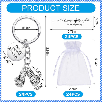 24 Pack Never Give up Keychains Inspirational Gift for Women Men Charm Keyring with Thank You Tag and Organza Bag