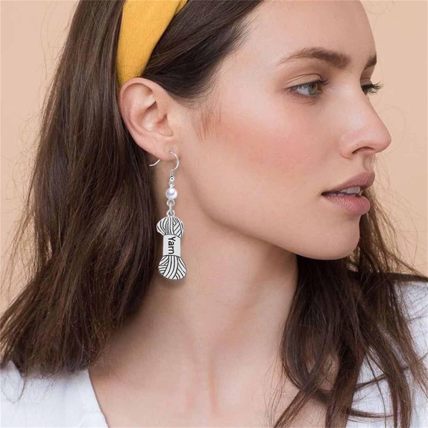 Dreuyet Yarn Knitting Pearl Earrings for Women Unique Silver Sewing Knitting Themed Needles and Yarn Ball Charm Crochet Earrings for Knitter Sewing Lovers Jewelry Gift