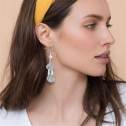 Dreuyet Yarn Knitting Pearl Earrings for Women Unique Silver Sewing Knitting Themed Needles and Yarn Ball Charm Crochet Earrings for Knitter Sewing Lovers Jewelry Gift