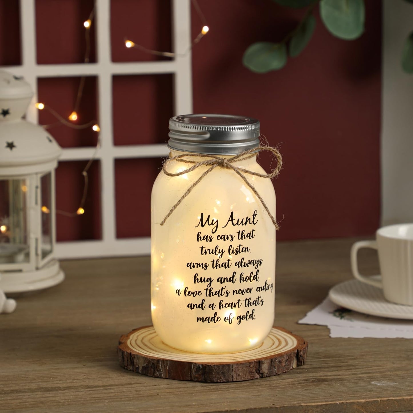 Maracco Mothers Day Aunt Gifts from Niece Nephew, Mason Jar Night Lights Birthday Gifts for Aunts, Auntie Gift Ideas, Best Aunt Ever Gift, Great Favorite Auntie Mason Jar (30oz)