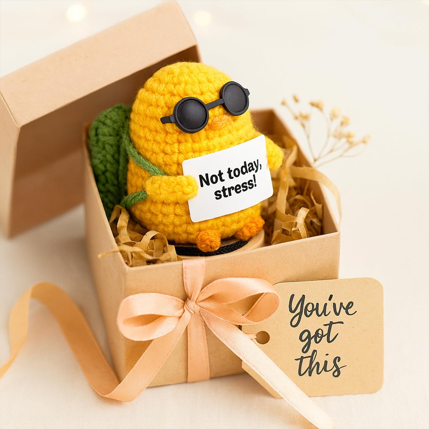 Birthday Gift for Her Him, Positive Crochet Animals with 10 Affirmation Cards – Cute Emotional Support Duck Desk Decor Inspirational Gift for Women Coworkers Friends