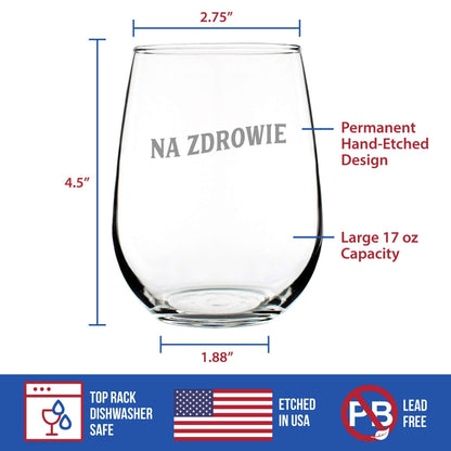 Bevvee Na Zdrowie Polish Cheers - Stemless Wine Glass - Cute Poland Themed Gifts or Party Decor - Large 17 Ounce