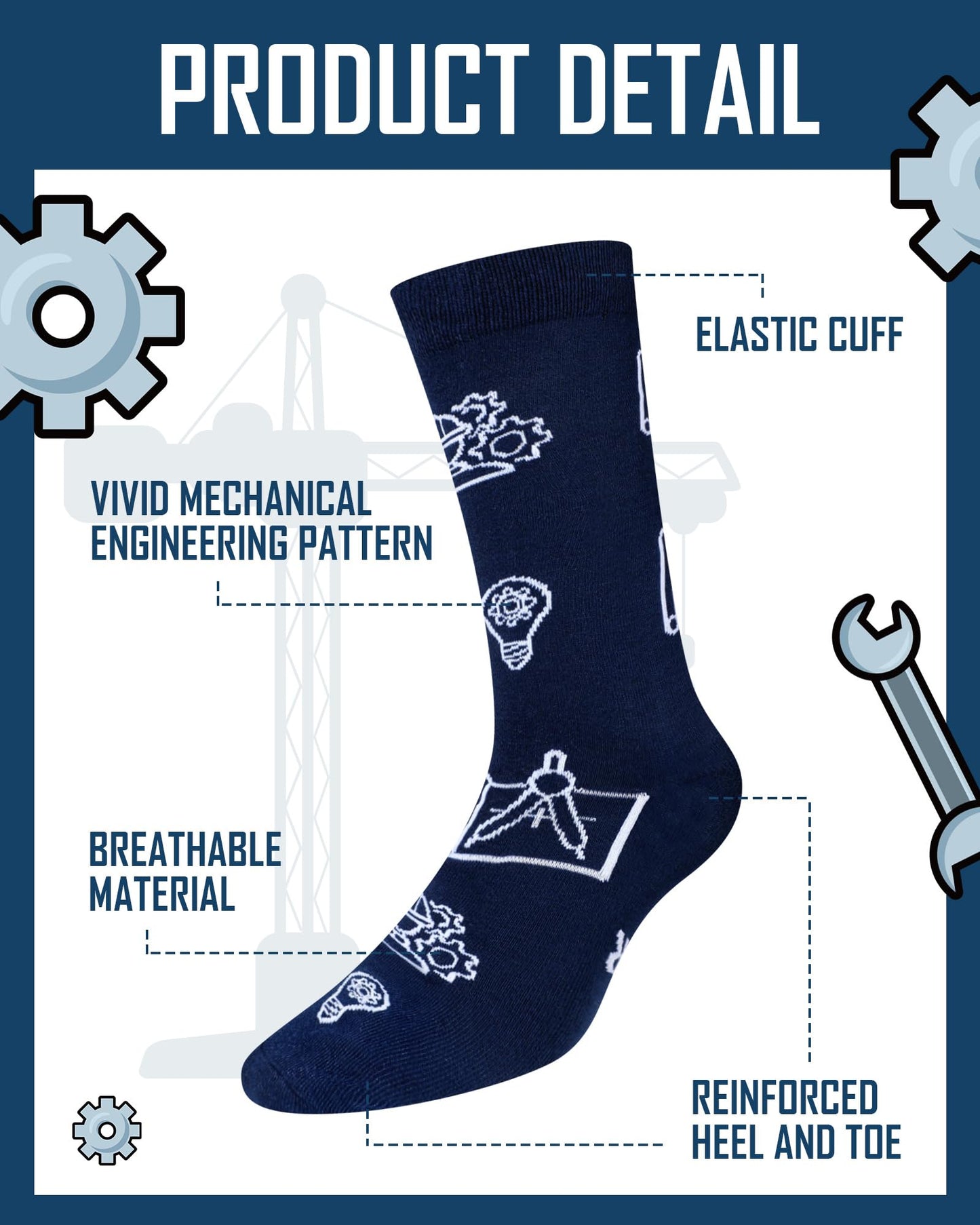 Eurzom 6 Pairs Men's Novelty Engineering Socks Funny Cotton Crew Dress Socks Birthday Father's Day Gift for Engineer Dad Grandpa