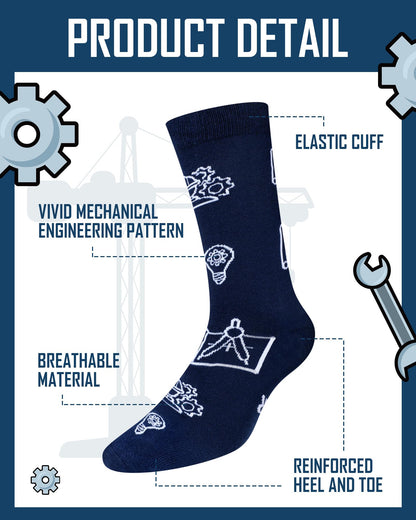 Eurzom 6 Pairs Men's Novelty Engineering Socks Funny Cotton Crew Dress Socks Birthday Father's Day Gift for Engineer Dad Grandpa