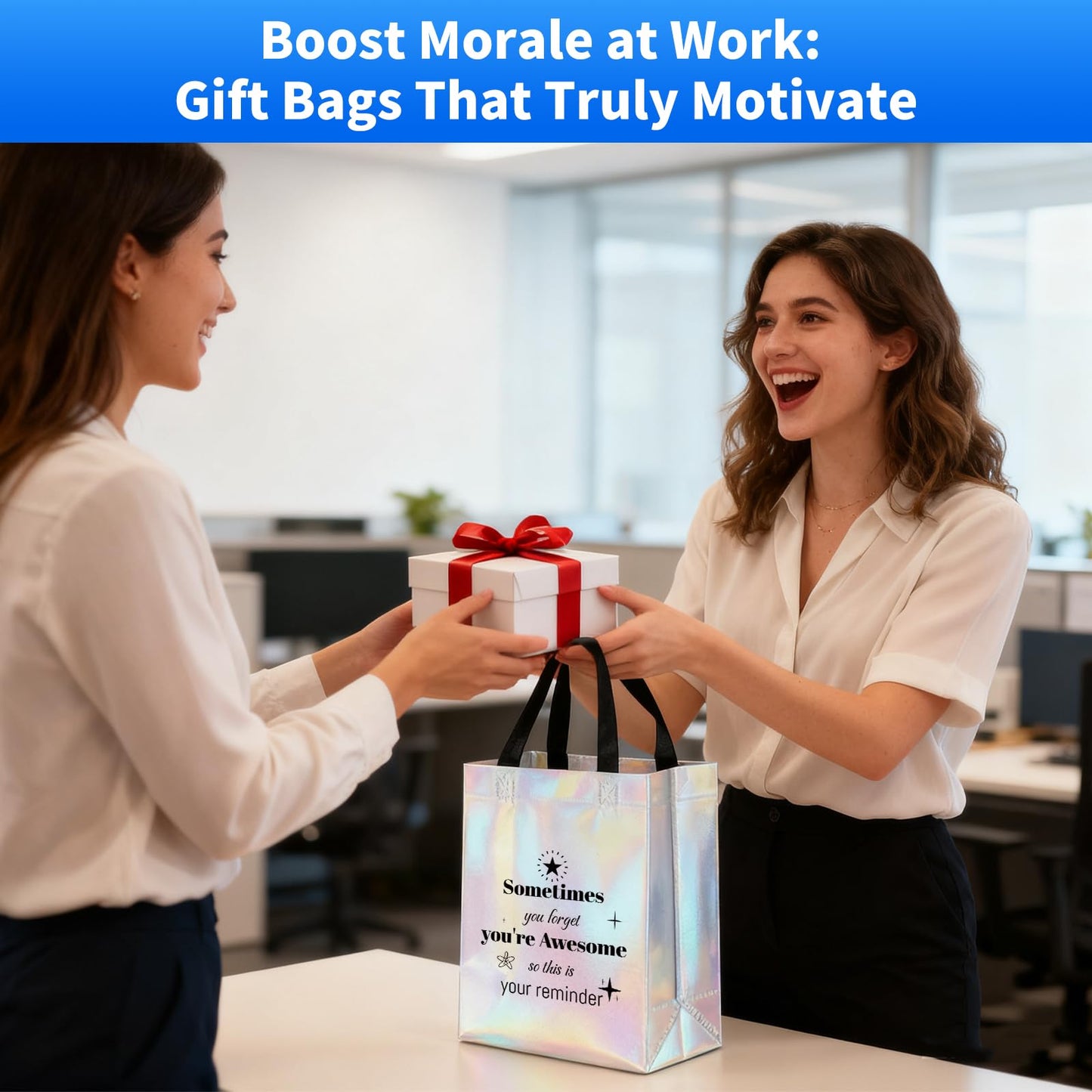 40 Pcs Reusable Gift Bags with Handles - Include 20 Iridescent Gift Bags & 20 Tissue Paper - Employee Appreciation Gifts Bulk for Staff, Team, Coworker, Teachers, Nurse, Thank You Gifts (Colorful)