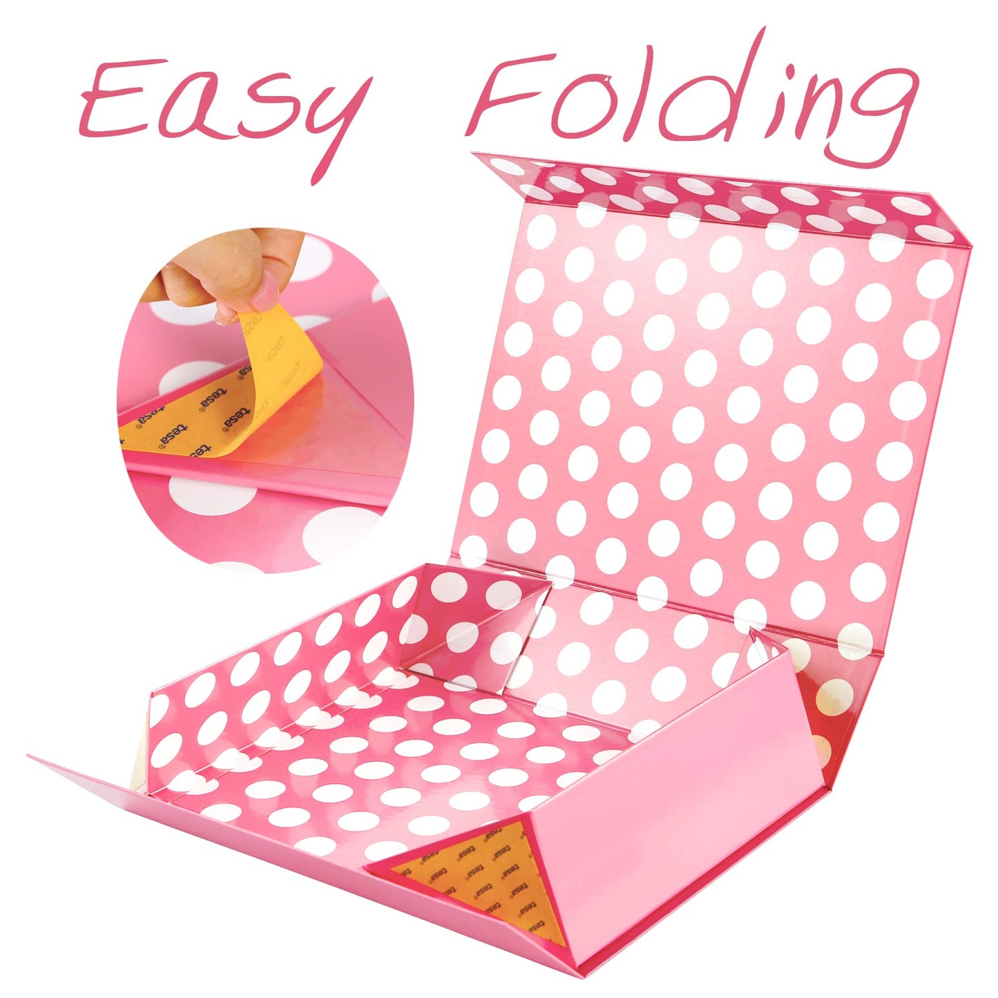 GREEN BEAN Gift Box 13x9.7x3.4 Inches, Large Pink Gift Box with Lid for Presents, Magnetic Gifts Box for Clothes, Shirt, Christmas (Glossy Metallic Pink, Dot Design Inside)