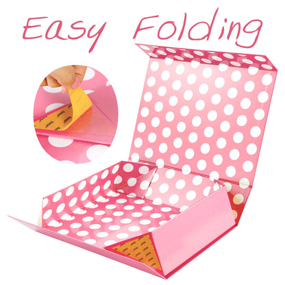 GREEN BEAN Gift Box 13x9.7x3.4 Inches, Large Pink Gift Box with Lid for Presents, Magnetic Gifts Box for Clothes, Shirt, Christmas (Glossy Metallic Pink, Dot Design Inside)