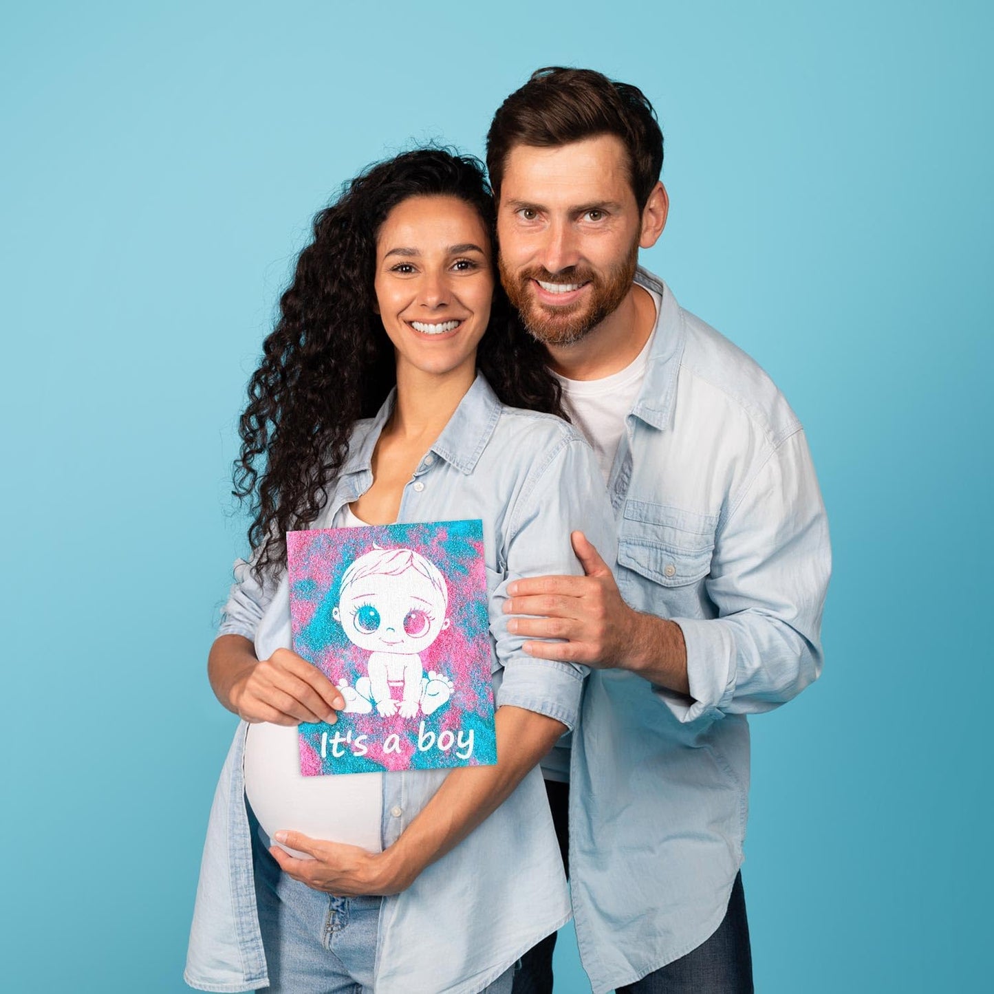 FETTIPOP Magic Art Canvas, Exposuring Sand Art (Gender Reveal – It’s a Boy Smiling) – Surprise Baby Shower Pregnancy Announcement, Unique Gift 7.9x9.8 inch