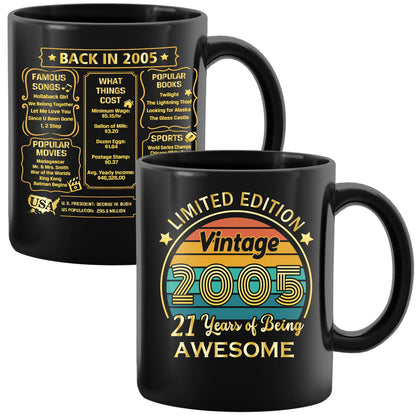 QUPT 21th Birthday Gifts for Women Men, 21th Birthday Gifts for Him, 2005 Birthday Gifts for Women Men, 21 Years Old Gifts, 2005 Birthday Gifts for Her Him, 21th Birthday Presents Coffee Mug