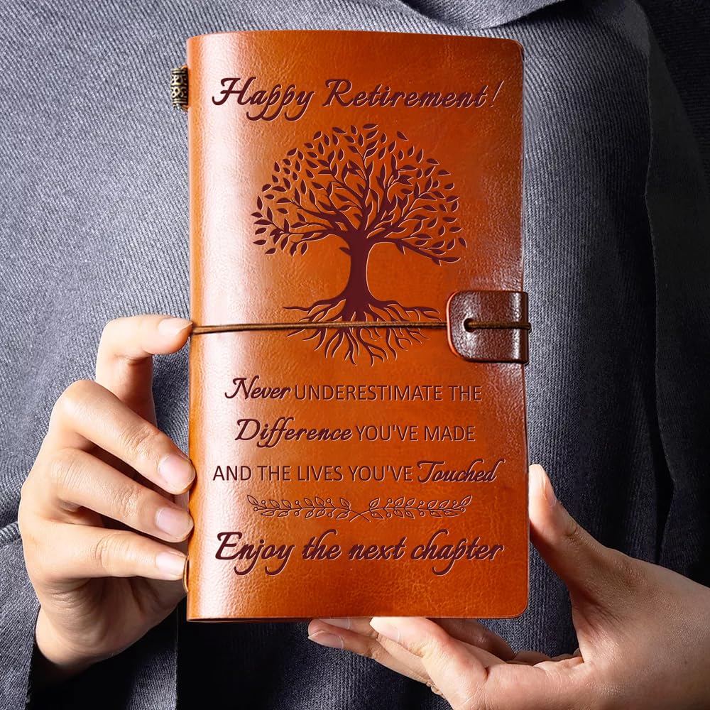 Retirement Gifts for Women Woman Men 2025, Leather Travel Journal 140 Pages Presents, Happy Retirement Gifts for Teacher Nurse Coworker Boss Employee Friends