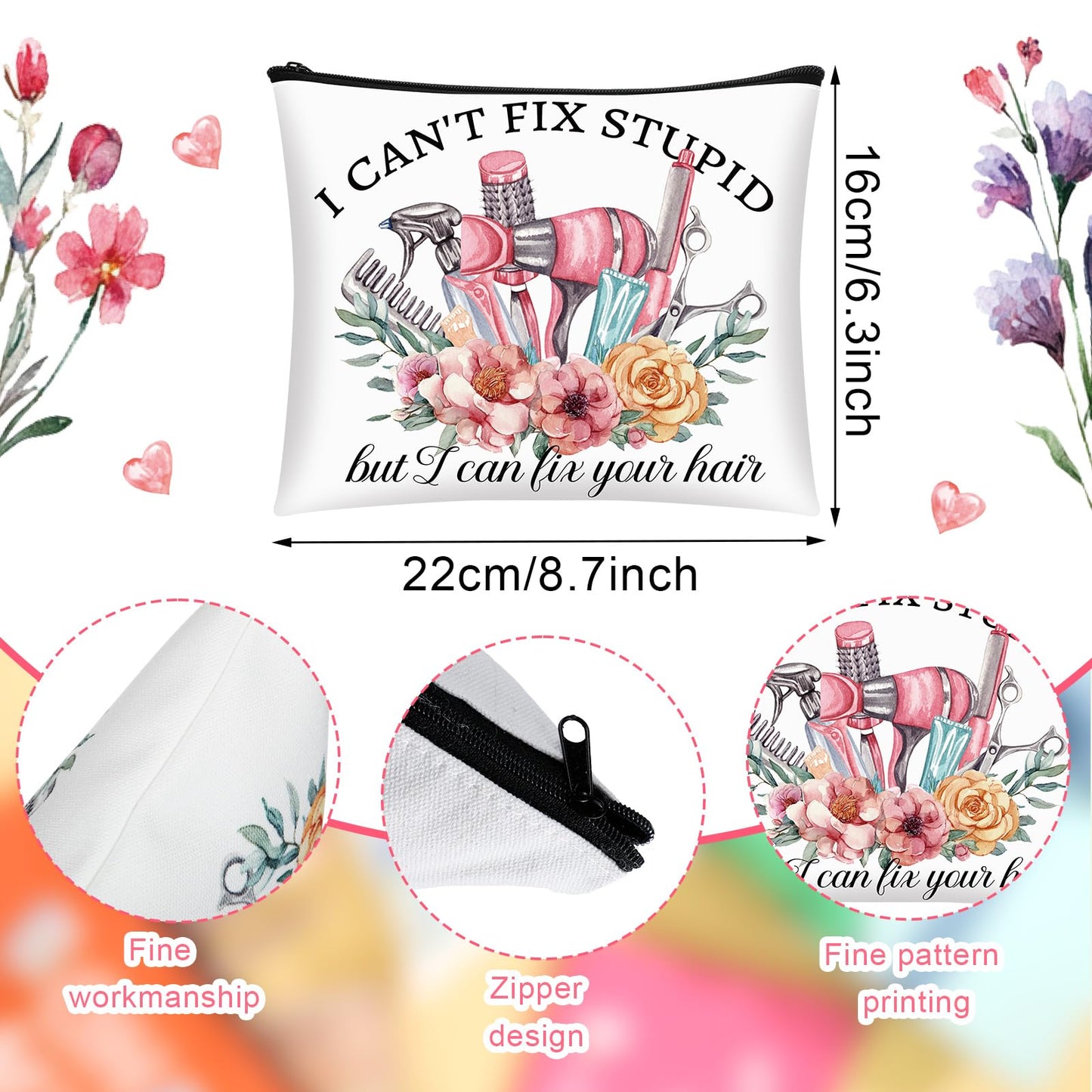 Reginary 9 Pcs Hairstylist Gifts Hairdresser Makeup Bag Hair Stylist Cosmetology Bag Cosmetic Zipper Pouch Case for Hairstylists Hairdressers Inspirational Cosmetology Graduation Gifts