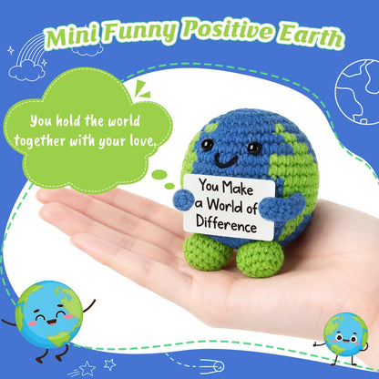 YUEYUQIU Thank You Gifts for Women Men, You Make a World of Difference Handmade Crochet Earth, Inspirational Presents for Teacher Nurse Coworker, Appreciation Friendship Farewell Gift