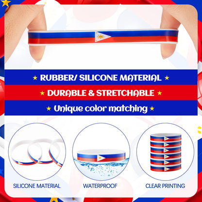 Halloscume 60 Pcs Philippine Souvenirs Filipinos Country Flag Rubber Bracelets, National Flag Silicone Bracelet, Rubber Wristbands Patriotic Decorations Gift