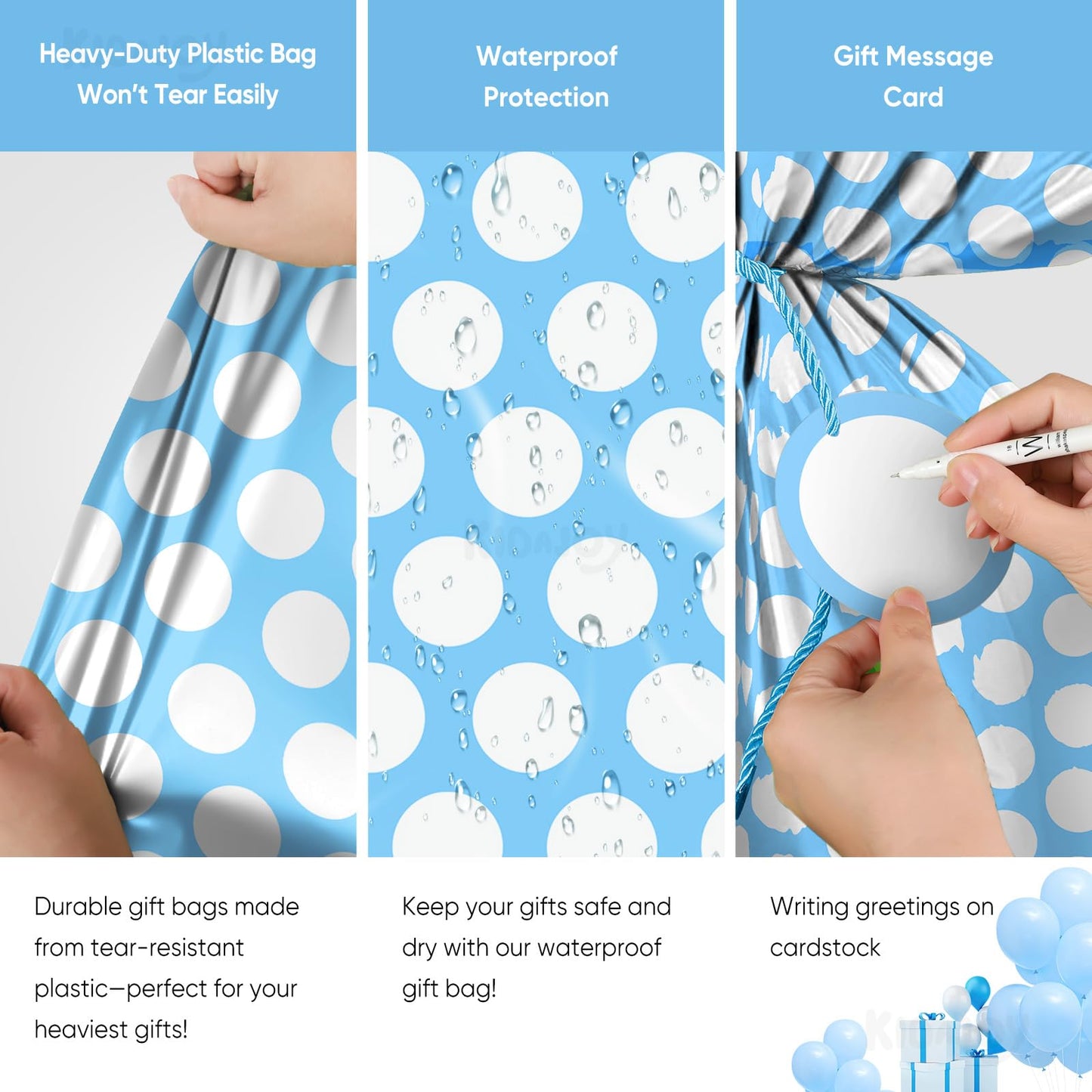 KIDAJOY Extra Large Blue Polka Dot Gift Bags Baby Shower Boys 36x56 Inch Jumbo Plastic Blue and White Gift Bag for Kids Newborn Holiday Happy Birthday Party Favor