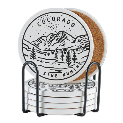 Onebttl Colorado Gifts for Men Women - Ceramic Coaster Set of 6 with Holder - Homesick Moving Away Housewarming Souvenir
