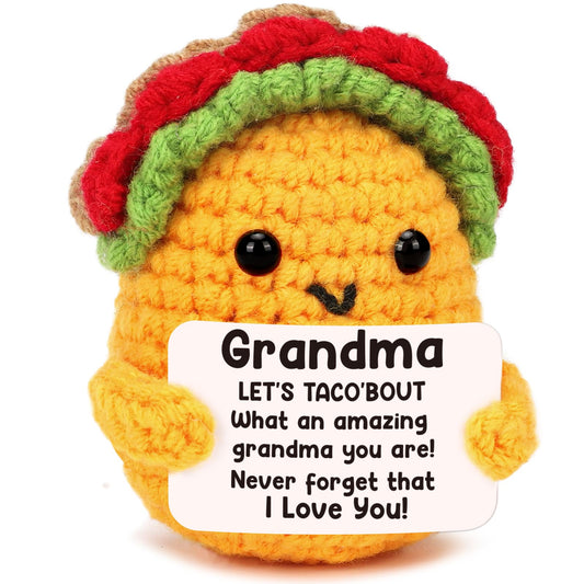 LuoHere Grandma Gifts Mothers Day Birthday Gifts for Grandmother from Grandkids, Gigi Gift for Great Best Grandma Ever Mothers Day Christmas Funny Granny Grandparents Mimi Nana Handmade Crochet Taco