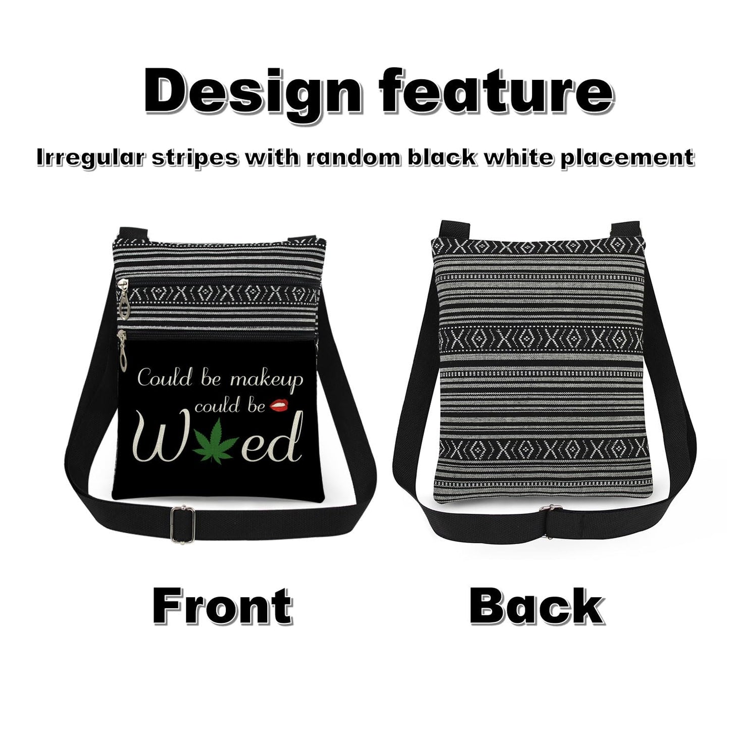 Could Be Makeup Could Be Weed Crossbody Bag Friend Gifts Funny Weed Leaf Messenger Bag Travel Crossbody Purse for Women Best Friends Sister Weed Gifts (Black)