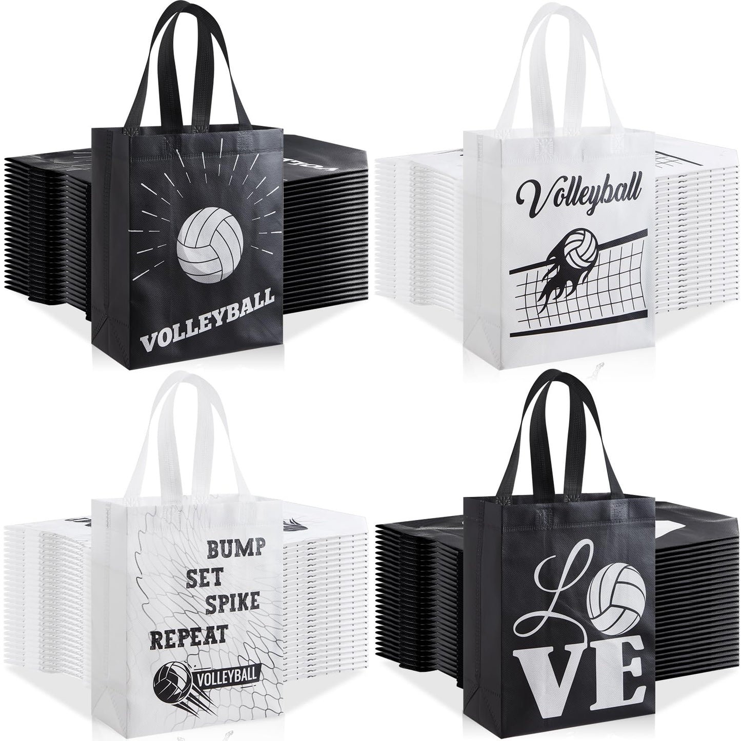 Wesnoy 48 PCS Volleyball Gift Bags Bulk Reusable Non Woven Volleyball Snack Party Favors Tote Treat Goodie Candy Bags with Handle for Team Sports Theme Birthday Party 9.84 x 7.87 inch