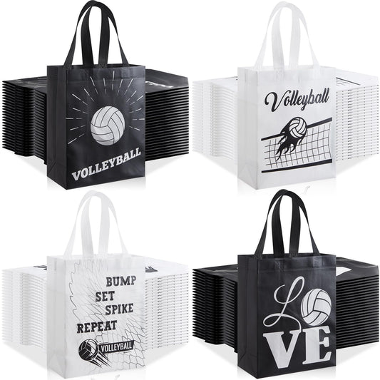 Wesnoy 48 PCS Volleyball Gift Bags Bulk Reusable Non Woven Volleyball Snack Party Favors Tote Treat Goodie Candy Bags with Handle for Team Sports Theme Birthday Party 9.84 x 7.87 inch