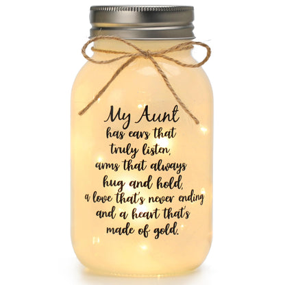 Maracco Mothers Day Aunt Gifts from Niece Nephew, Mason Jar Night Lights Birthday Gifts for Aunts, Auntie Gift Ideas, Best Aunt Ever Gift, Great Favorite Auntie Mason Jar (30oz)