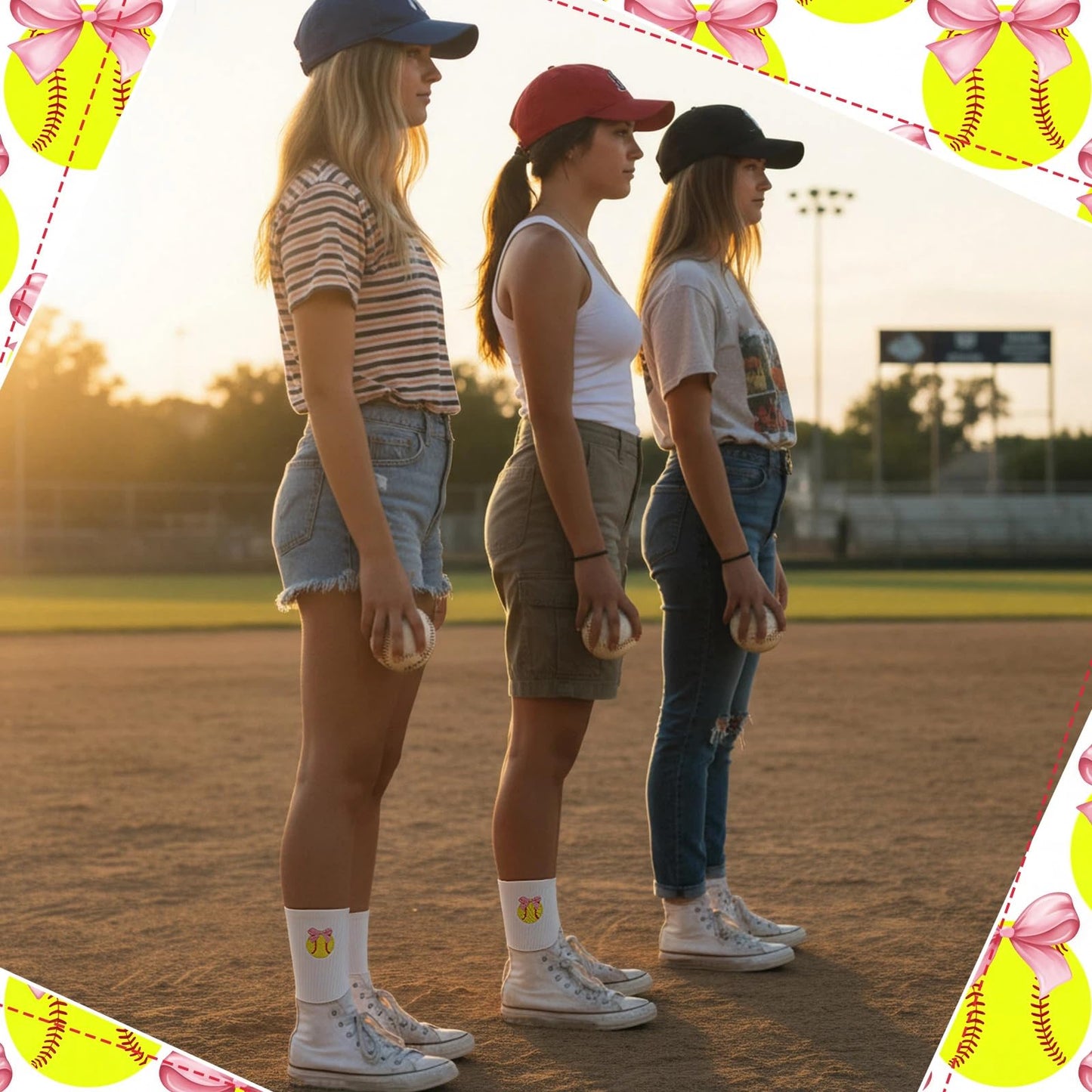 Glitopper 12 Pairs Team Socks Gifts Bulk for Women, Pink Bow Softball Embroidered Socks Gifts Bulk for Women Girls