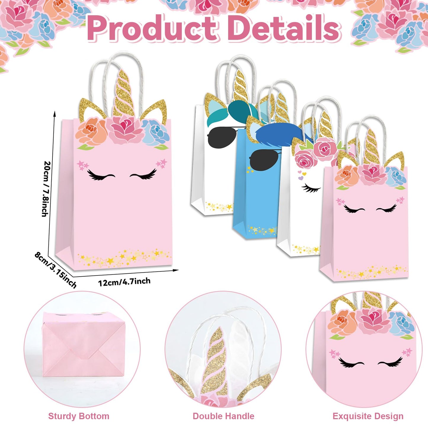 ojustbeok 12PCS Unicorn Party Favor Bags Rainbow Unicorn Birthday Party Disposable Treat Bags with Handles Gift Bag for Girls and Boys Birthday Baby Shower Decorations Supplies