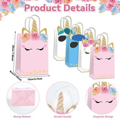 ojustbeok 12PCS Unicorn Party Favor Bags Rainbow Unicorn Birthday Party Disposable Treat Bags with Handles Gift Bag for Girls and Boys Birthday Baby Shower Decorations Supplies