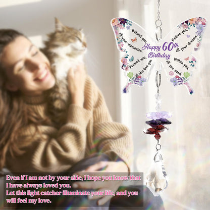 Funnli 60th Birthday Gifts for Women Crystal Suncatcher, 60th Birthday Decorations for Woman, 60 Year Old Bday Gift for Friends Sister Mom Grandma Window Hangings Home Decoration